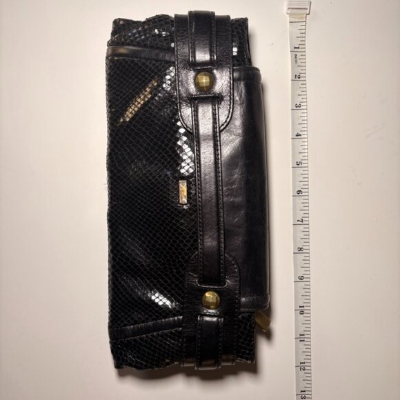 Kooba Black Leather Buckle Clutch Flap Bag with Snakeskin print - Picture 3 of 6